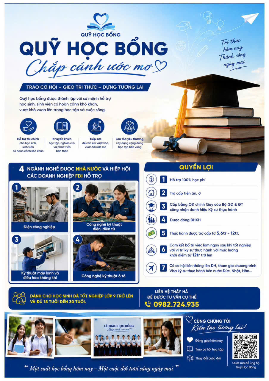 Thông báo triển khai chương trình học bổng hệ đào tạo Trung cấp, Cao đằng, Đại học năm 2026
