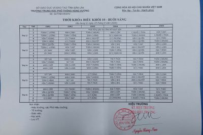 Thời khóa biểu số 2 năm học 2025-2026 (Áp dụng từ ngày 22/9/2025)